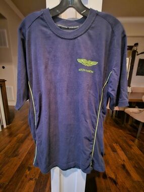 Aston Martin Men's Short Sleeve Tee in Navy with Lime Accents